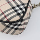 BURBERRY Nova Check Blue Label Accessory Pouch Canvas Beige Silver Auth 203006A-15