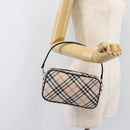 BURBERRY Nova Check Blue Label Accessory Pouch Canvas Beige Silver Auth 203006A-21