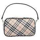 BURBERRY Nova Check Blue Label Accessory Pouch Canvas Beige Silver Auth 203006A-2