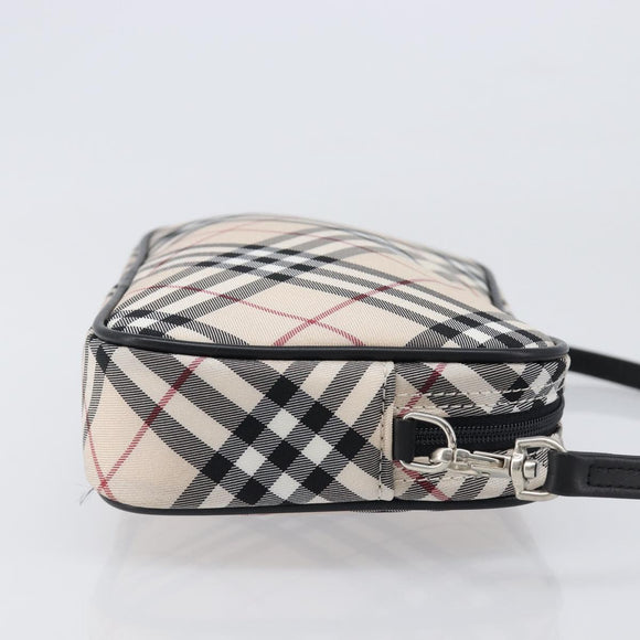 BURBERRY Nova Check Blue Label Accessory Pouch Canvas Beige Silver Auth 203006A