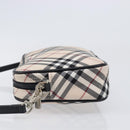 BURBERRY Nova Check Blue Label Accessory Pouch Canvas Beige Silver Auth 203006A-4