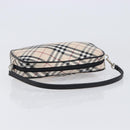 BURBERRY Nova Check Blue Label Accessory Pouch Canvas Beige Silver Auth 203006A-7