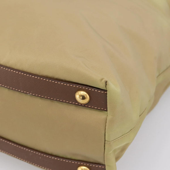PRADA Hand Bag Nylon Leather 2way Beige Gold Auth 203008