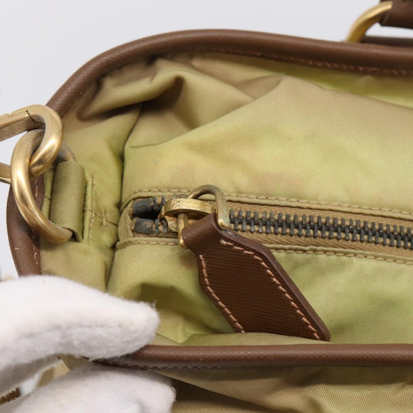 PRADA Hand Bag Nylon Leather 2way Beige Gold Auth 203008