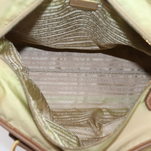 PRADA Hand Bag Nylon Leather 2way Beige Gold Auth 203008