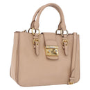 Miu Miu Hand Bag Leather 2way Beige Gold Auth 203009-1