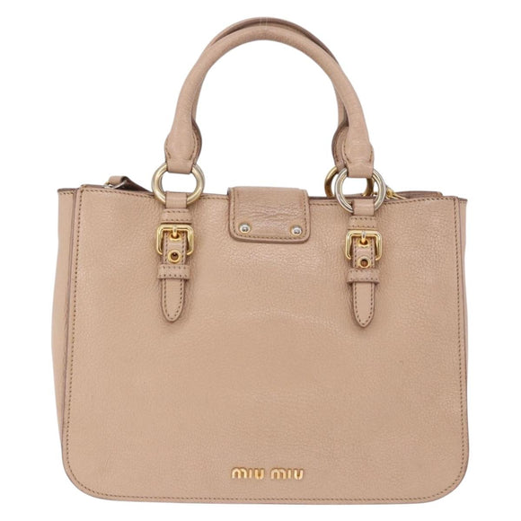 Miu Miu Hand Bag Leather 2way Beige Gold Auth 203009