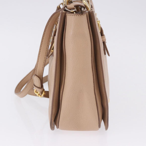 Miu Miu Hand Bag Leather 2way Beige Gold Auth 203009
