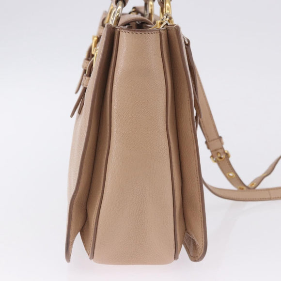 Miu Miu Hand Bag Leather 2way Beige Gold Auth 203009