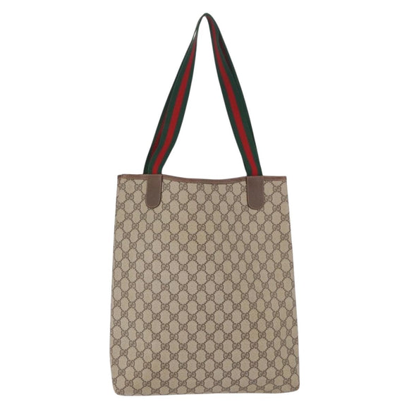 GUCCI GG Supreme Web Sherry Line Tote Bag PVC Beige Gold 89 02 003 Auth 203010
