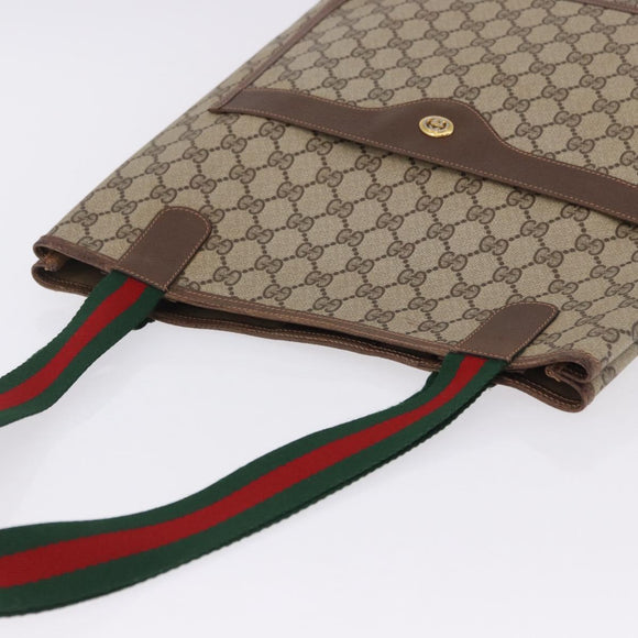 GUCCI GG Supreme Web Sherry Line Tote Bag PVC Beige Gold 89 02 003 Auth 203010