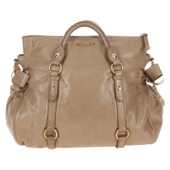 Miu Miu Hand Bag Vitellolux 2way Beige Gold Auth 203013V