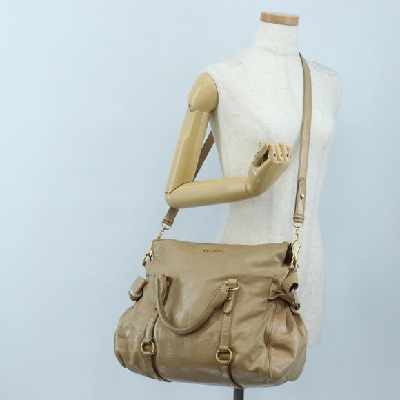 Miu Miu Hand Bag Vitellolux 2way Beige Gold Auth 203013V