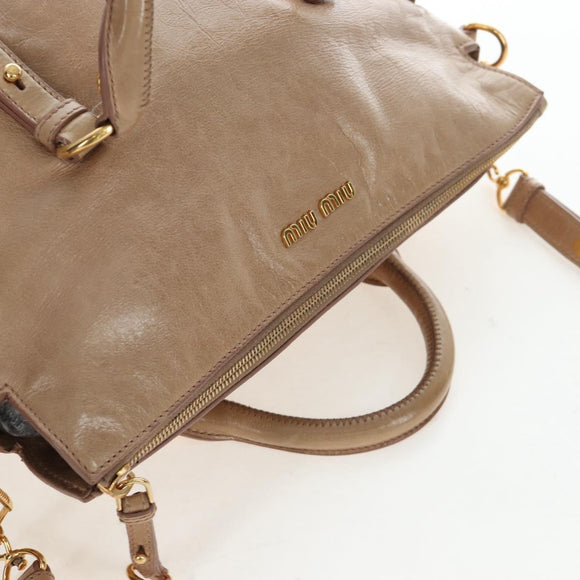 Miu Miu Hand Bag Vitellolux 2way Beige Gold Auth 203013V