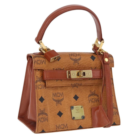 MCM Vicetos Logogram Hand Bag PVC Leather 2way Brown Gold Auth 203014A