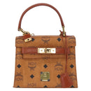 MCM Vicetos Logogram Hand Bag PVC Leather 2way Brown Gold Auth 203014A-2