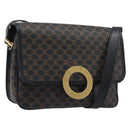CELINE Macadam Canvas Circle Hand Bag PVC Leather Black Gold Auth 203016-1