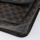 CELINE Macadam Canvas Circle Hand Bag PVC Leather Black Gold Auth 203016-10