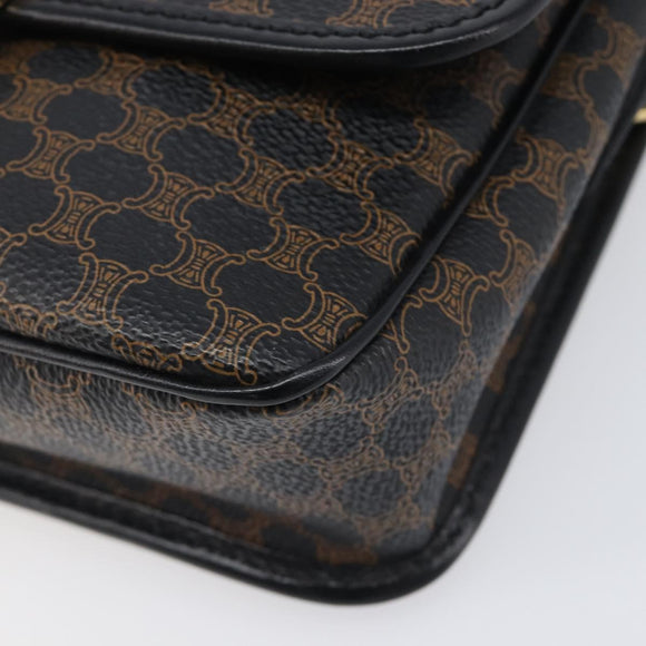 CELINE Macadam Canvas Circle Hand Bag PVC Leather Black Gold Auth 203016