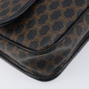 CELINE Macadam Canvas Circle Hand Bag PVC Leather Black Gold Auth 203016-11