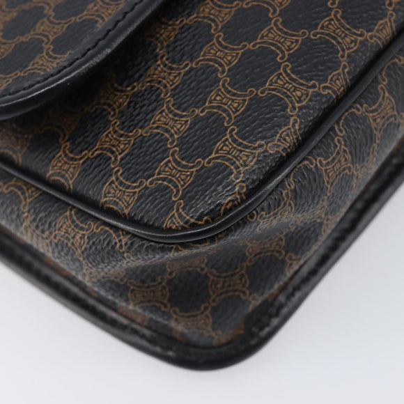 CELINE Macadam Canvas Circle Hand Bag PVC Leather Black Gold Auth 203016