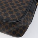 CELINE Macadam Canvas Circle Hand Bag PVC Leather Black Gold Auth 203016-12