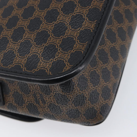 CELINE Macadam Canvas Circle Hand Bag PVC Leather Black Gold Auth 203016