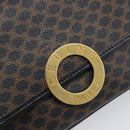 CELINE Macadam Canvas Circle Hand Bag PVC Leather Black Gold Auth 203016-14
