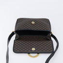 CELINE Macadam Canvas Circle Hand Bag PVC Leather Black Gold Auth 203016-15