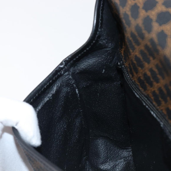 CELINE Macadam Canvas Circle Hand Bag PVC Leather Black Gold Auth 203016