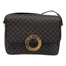 CELINE Macadam Canvas Circle Hand Bag PVC Leather Black Gold Auth 203016-2