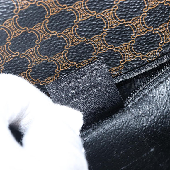 CELINE Macadam Canvas Circle Hand Bag PVC Leather Black Gold Auth 203016