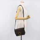 CELINE Macadam Canvas Circle Hand Bag PVC Leather Black Gold Auth 203016-23