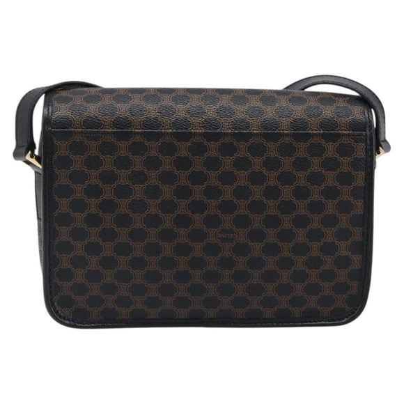 CELINE Macadam Canvas Circle Hand Bag PVC Leather Black Gold Auth 203016