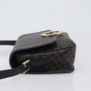 CELINE Macadam Canvas Circle Hand Bag PVC Leather Black Gold Auth 203016-5
