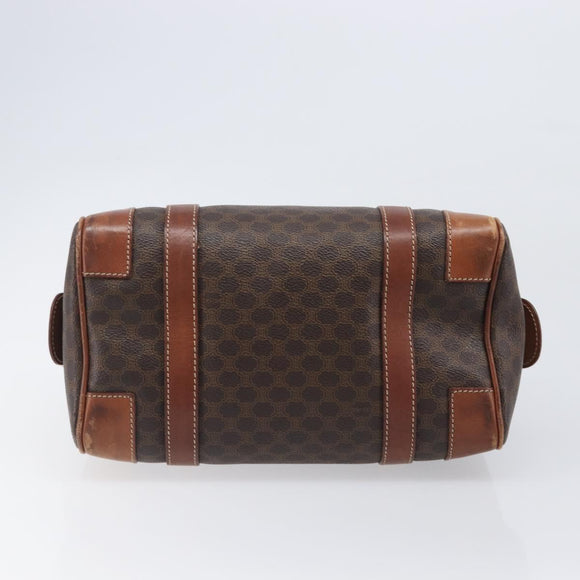CELINE Macadam Canvas Boston Bag PVC Leather Brown Gold Auth 203018