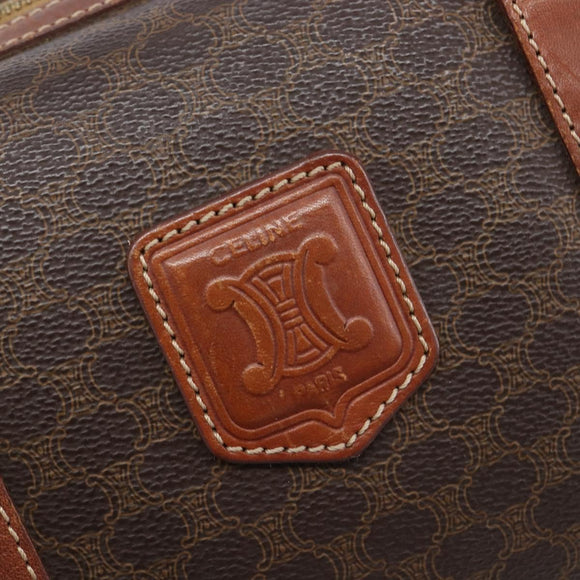 CELINE Macadam Canvas Boston Bag PVC Leather Brown Gold Auth 203018