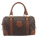 CELINE Macadam Canvas Boston Bag PVC Leather Brown Gold Auth 203018-2