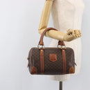 CELINE Macadam Canvas Boston Bag PVC Leather Brown Gold Auth 203018-26