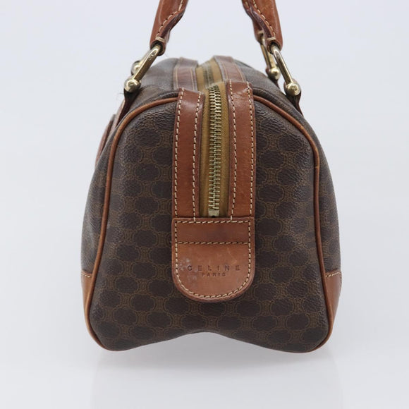 CELINE Macadam Canvas Boston Bag PVC Leather Brown Gold Auth 203018
