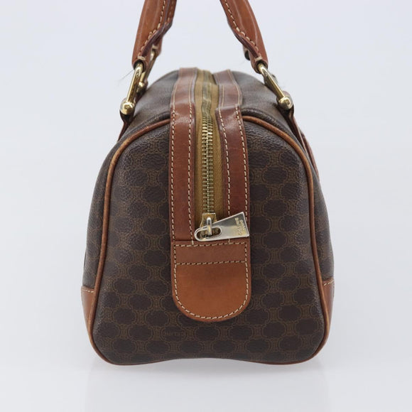 CELINE Macadam Canvas Boston Bag PVC Leather Brown Gold Auth 203018