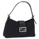 FENDI Mamma Baguette Shoulder Bag Cotton Jersey Black Silver Auth 203020V-1