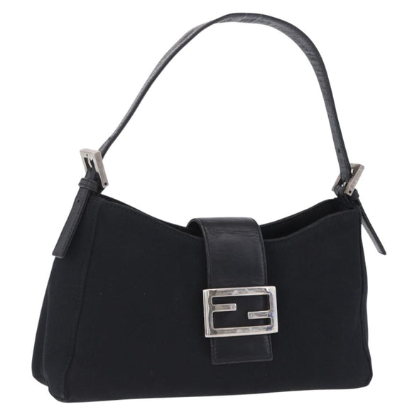 FENDI Mamma Baguette Shoulder Bag Cotton Jersey Black Silver Auth 203020V