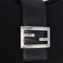 FENDI Mamma Baguette Shoulder Bag Cotton Jersey Black Silver Auth 203020V-18