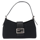 FENDI Mamma Baguette Shoulder Bag Cotton Jersey Black Silver Auth 203020V-13
