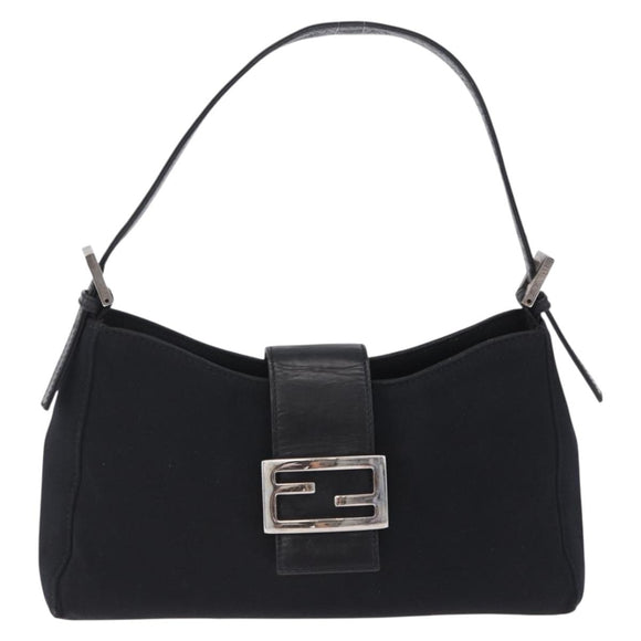FENDI Mamma Baguette Shoulder Bag Cotton Jersey Black Silver Auth 203020V