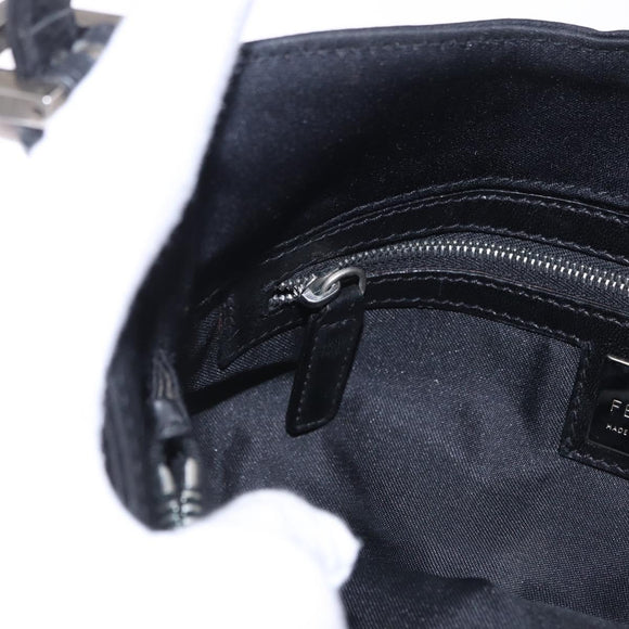 FENDI Mamma Baguette Shoulder Bag Cotton Jersey Black Silver Auth 203020V