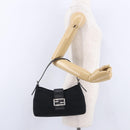 FENDI Mamma Baguette Shoulder Bag Cotton Jersey Black Silver Auth 203020V-29