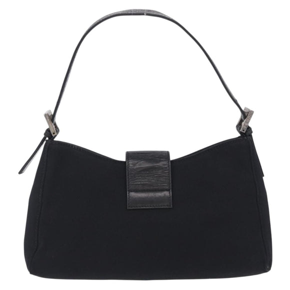 FENDI Mamma Baguette Shoulder Bag Cotton Jersey Black Silver Auth 203020V