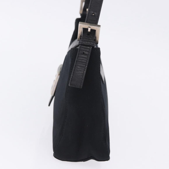 FENDI Mamma Baguette Shoulder Bag Cotton Jersey Black Silver Auth 203020V